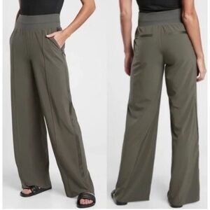 Athleta Nolita Mountain Olive Stretch High Rise Pull On Wide Leg Pants v5.